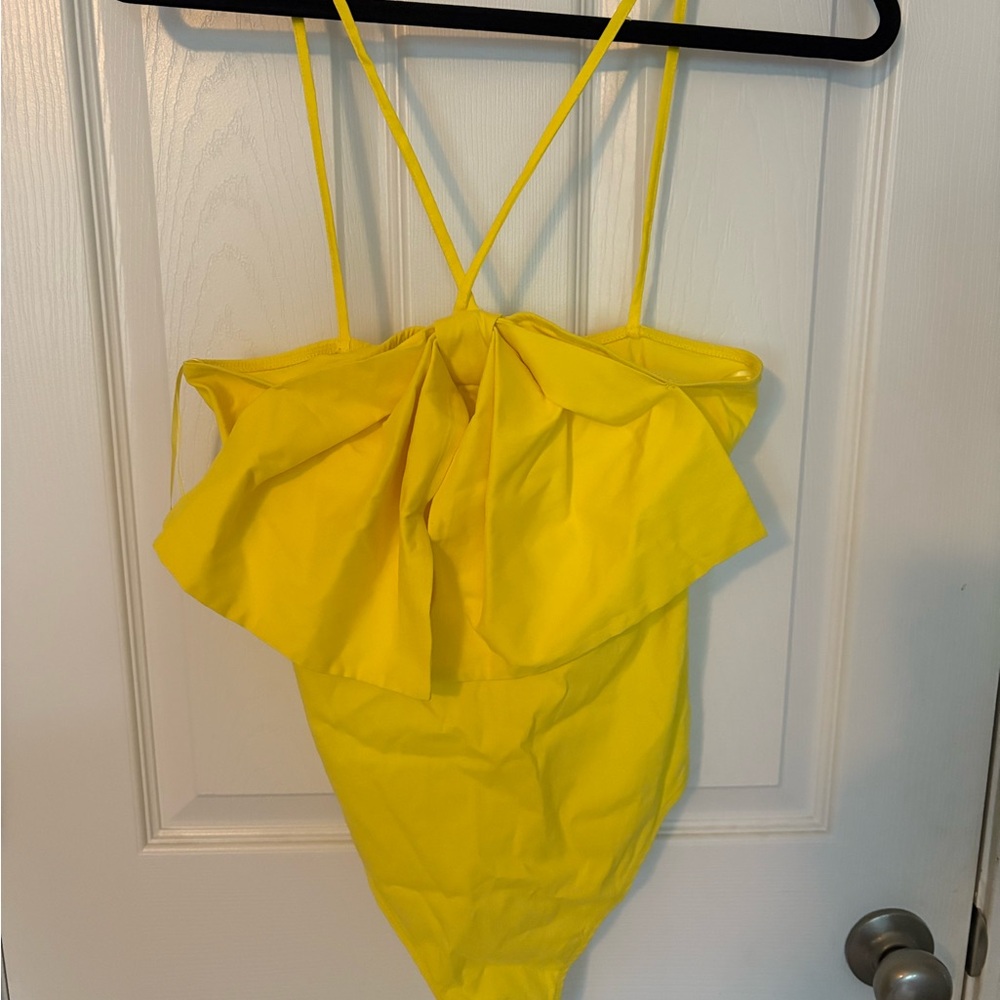 Zara Bright Yellow Swimsuit with Bow Detail
